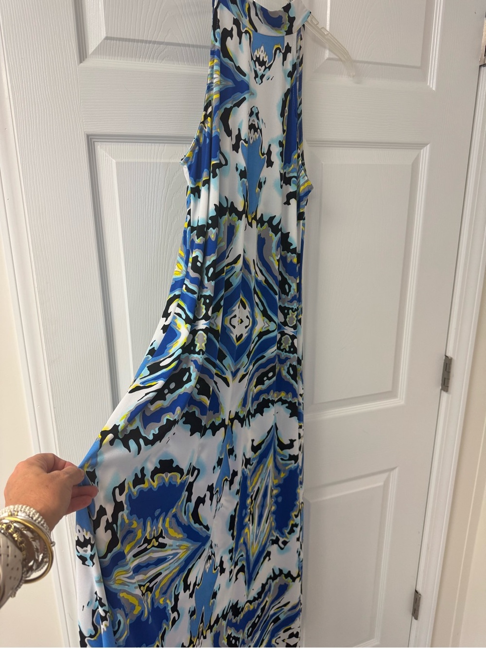 bloom Blue, White & Yellow Abstract Maxi Dress